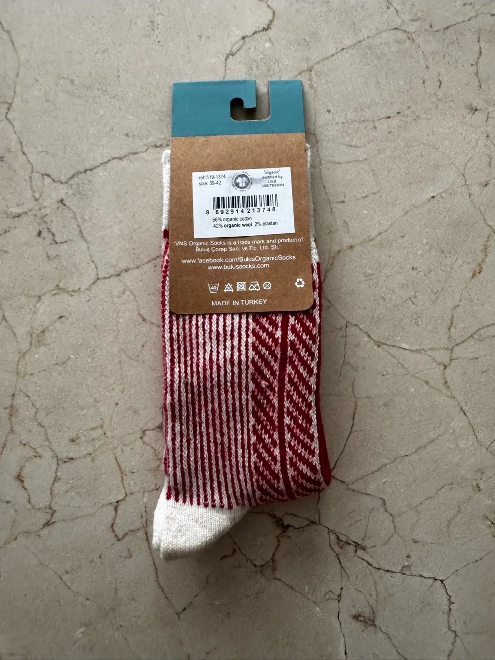 European Organic Wool / Organic Cotton Women’s Red Herringbone Socks - NWT